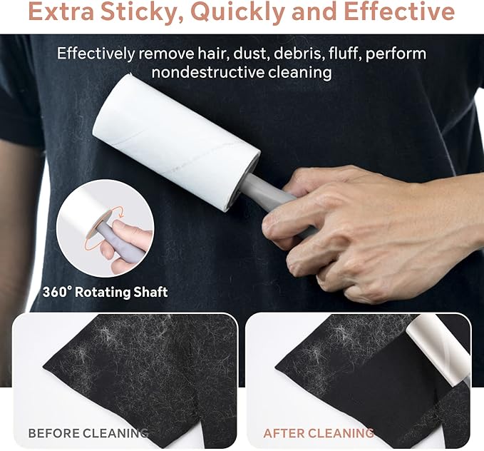 Lint Roller Remover Kit - 360 Sheets, Reusable with 6 Rollers & 2 Handles